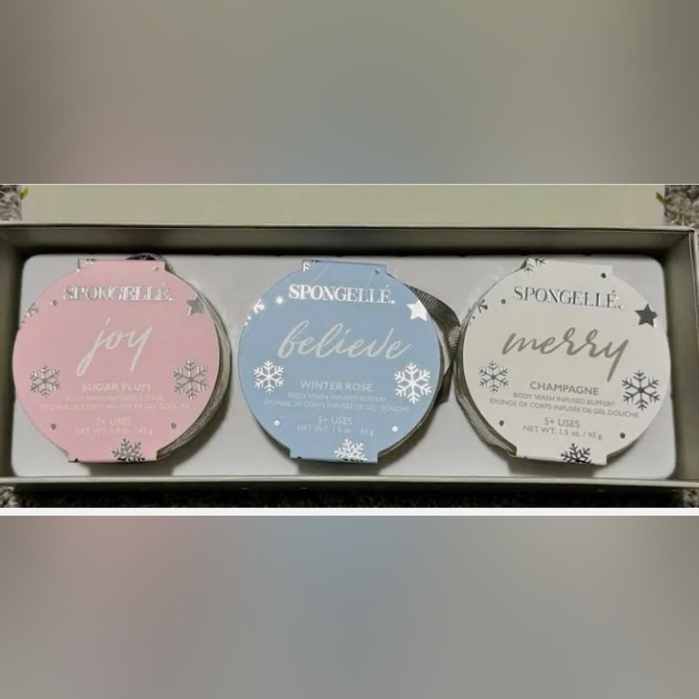 Spongellé Believe Winter Rose, Champaign, Sugar Plum Body Wash Infused Bufferset